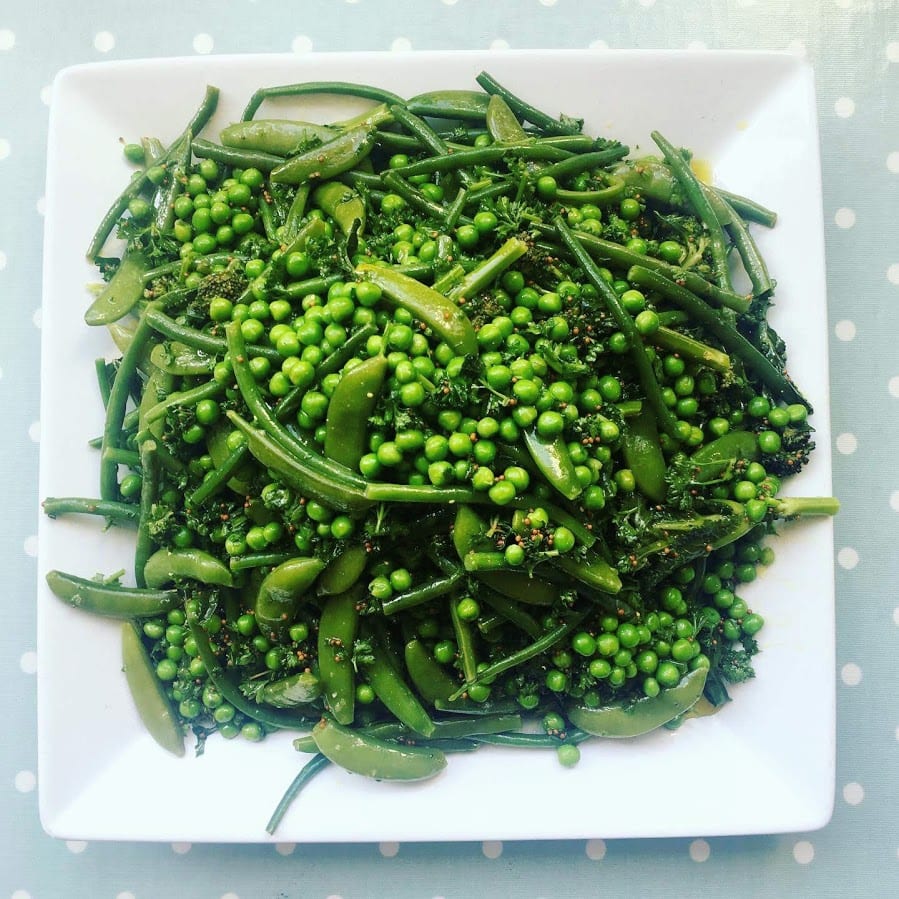 Fresh green salad with peas, beans and broccoli